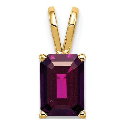 14K Yellow Gold Rhodolite Garnet Emerald-Cut Pendant