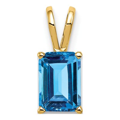 14K Yellow Gold Swiss Blue Topaz Emerald-Cut Pendant