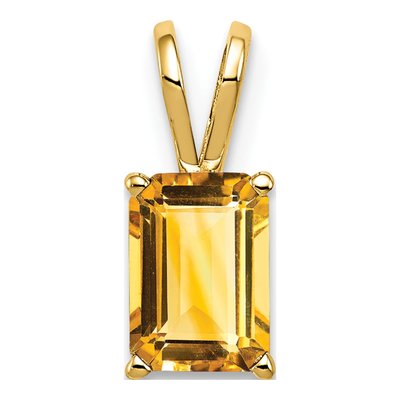 14K Yellow Gold Citrine Emerald-Cut Pendant