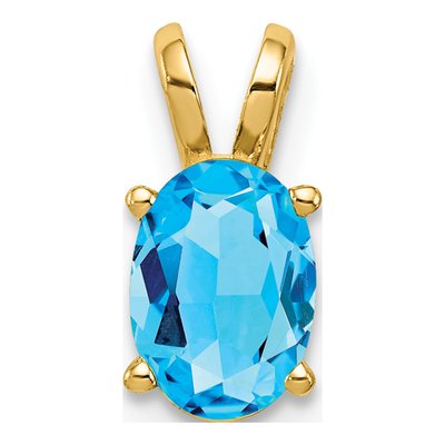 14K Yellow Gold Swiss Blue Topaz Oval Pendant