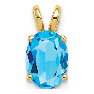 14K Yellow Gold Swiss Blue Topaz Oval Pendant