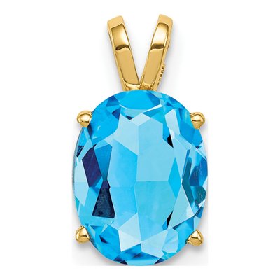 14K Yellow Gold Swiss Blue Topaz Oval Pendant