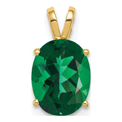 14K Yellow Gold Lab-Created Helenite Mount St Helens Oval Pendant