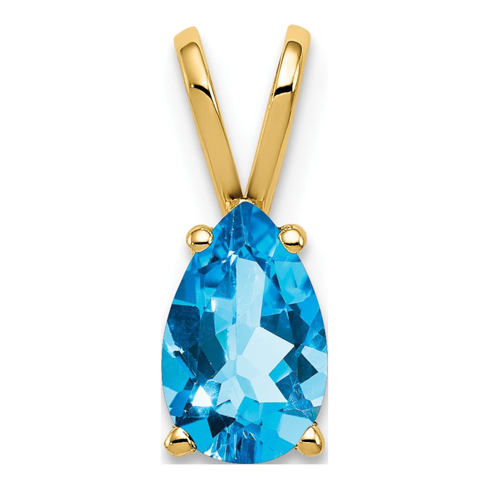14K Yellow Gold Pear Blue Topaz Pendant