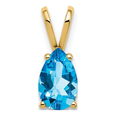 14K Yellow Gold Swiss Blue Topaz Pear Pendant