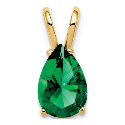 14K Yellow Gold Lab-Created Helenite Pear Mount St Helens Pendant