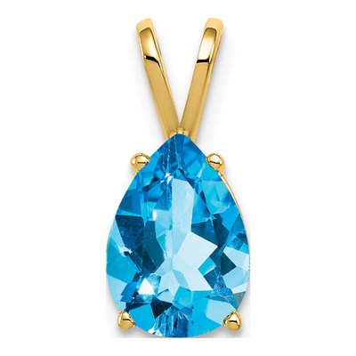 14K Yellow Gold Swiss Blue Topaz Pear Pendant