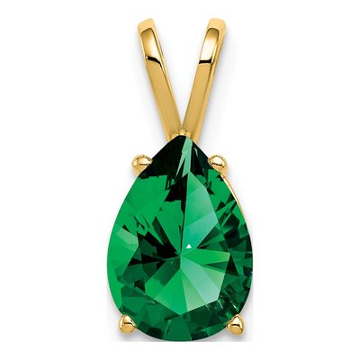 14K Yellow Gold Lab-Created Helenite Pear Mount St Helens Pendant