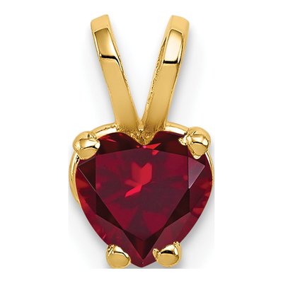 14K Yellow Gold Lab-Created Ruby Heart Pendant
