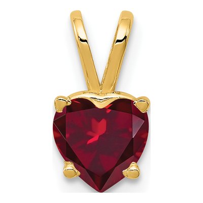 14K Yellow Gold Lab-Created Ruby Heart Pendant