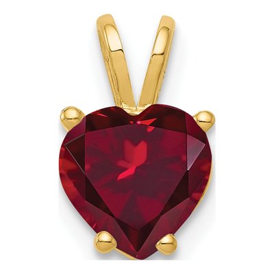 14K Yellow Gold Lab-Created Ruby Heart Pendant