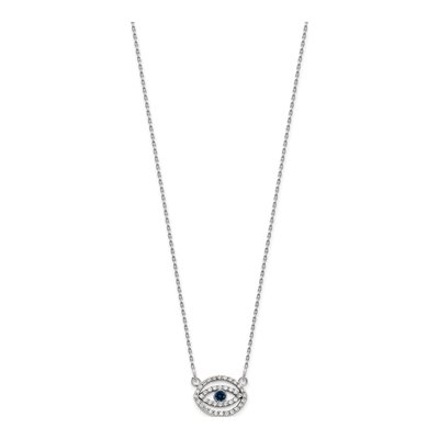 14K White Gold 1/4 ct tw Sapphire & Diamond Evil Eye Necklace – view 2