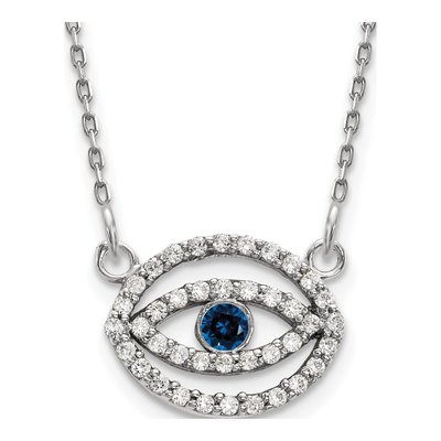 14K White Gold 1/4 ct tw Sapphire & Diamond Evil Eye Necklace