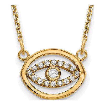 14K Yellow Gold Diamond Halo Evil Eye Pendant Mounting