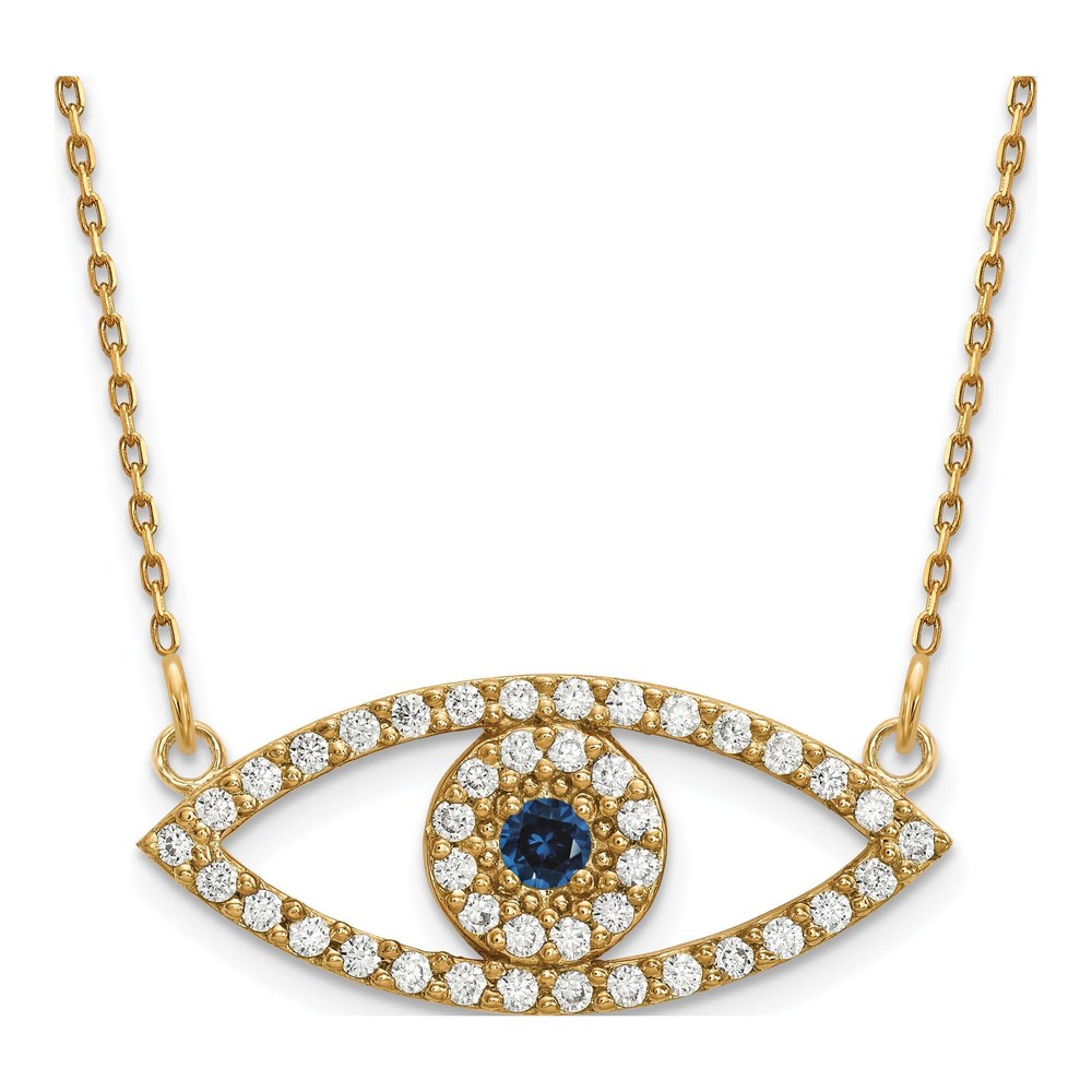 14K Yellow Gold 1/2 ct tw Sapphire & Diamond Evil Eye Necklace