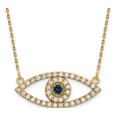 14K Yellow Gold 1/2 ct tw Sapphire & Diamond Evil Eye Necklace