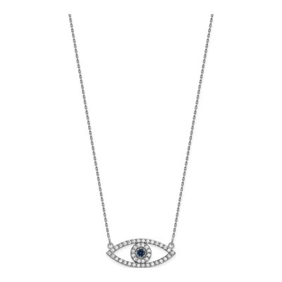 14K White Gold 1/2 ct tw Sapphire & Diamond Evil Eye Necklace – view 3