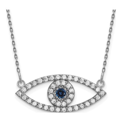 14K White Gold 1/2 ct tw Sapphire & Diamond Evil Eye Necklace