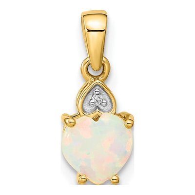 14K Yellow Gold Opal & Diamond Heart Pendant