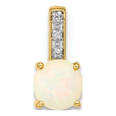 14K Yellow Gold Opal & Diamond Round Slide Pendant