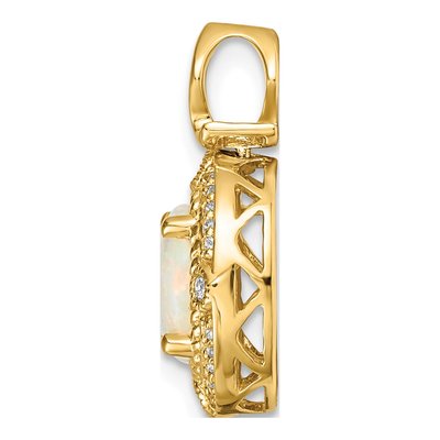 14K Yellow Gold 1/8 ct tw Opal & Diamond Natural Halo Pendant – view 3