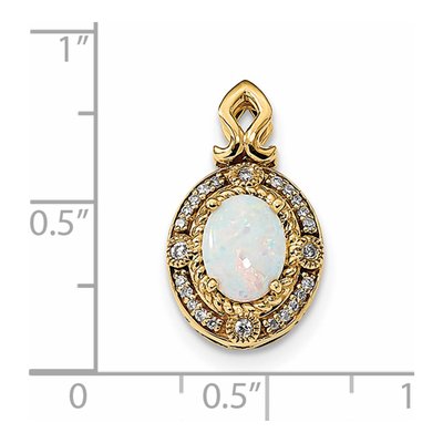 14K Yellow Gold 1/8 ct tw Opal & Diamond Natural Halo Pendant – view 4