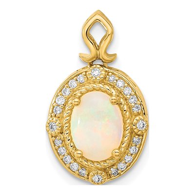 14K Yellow Gold 1/8 ct tw Opal & Diamond Natural Halo Pendant