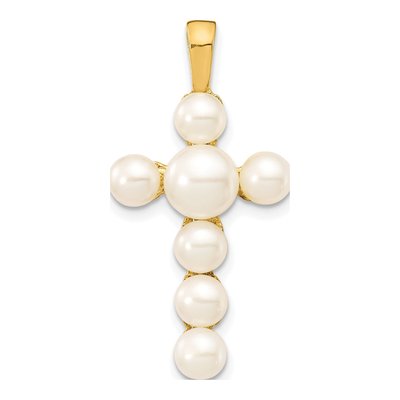14K Yellow Gold Freshwater Cultured Pearl Cross Pendant