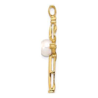 14K Yellow Gold Freshwater Cultured Pearl & Diamond Cross Pendant – view 2