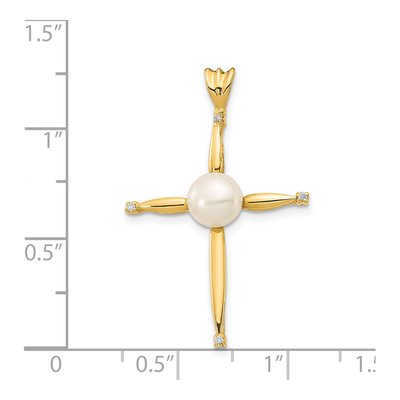 14K Yellow Gold Freshwater Cultured Pearl & Diamond Cross Pendant – view 3