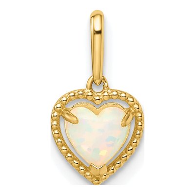 14K Yellow Gold Lab-Created Opal Heart Pendant