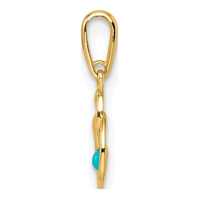 14K Yellow Gold Lab-Created Turquoise Circle Pendant – view 3