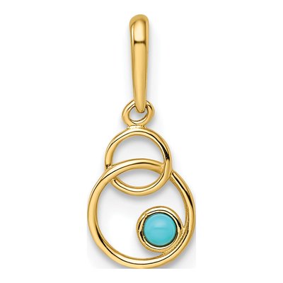 14K Yellow Gold Lab-Created Turquoise Circle Pendant