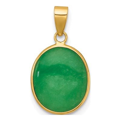14K Yellow Gold Natural Jade Oval Pendant