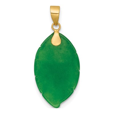 14K Yellow Gold Carved Jade Leaf Pendant – view 4