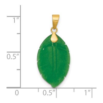 14K Yellow Gold Carved Jade Leaf Pendant – view 5