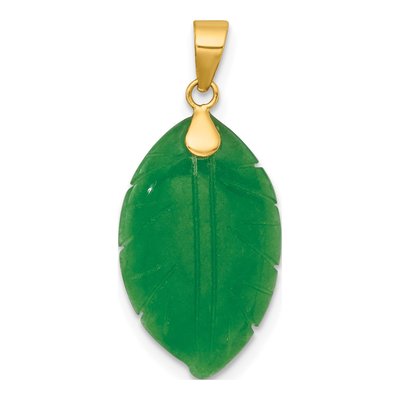 14K Yellow Gold Carved Jade Leaf Pendant