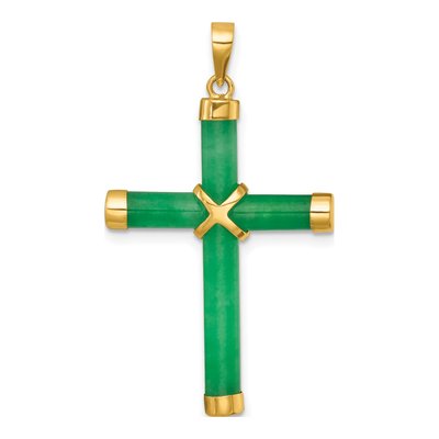 14K Yellow Gold Natural Jade Cross Pendant – view 4