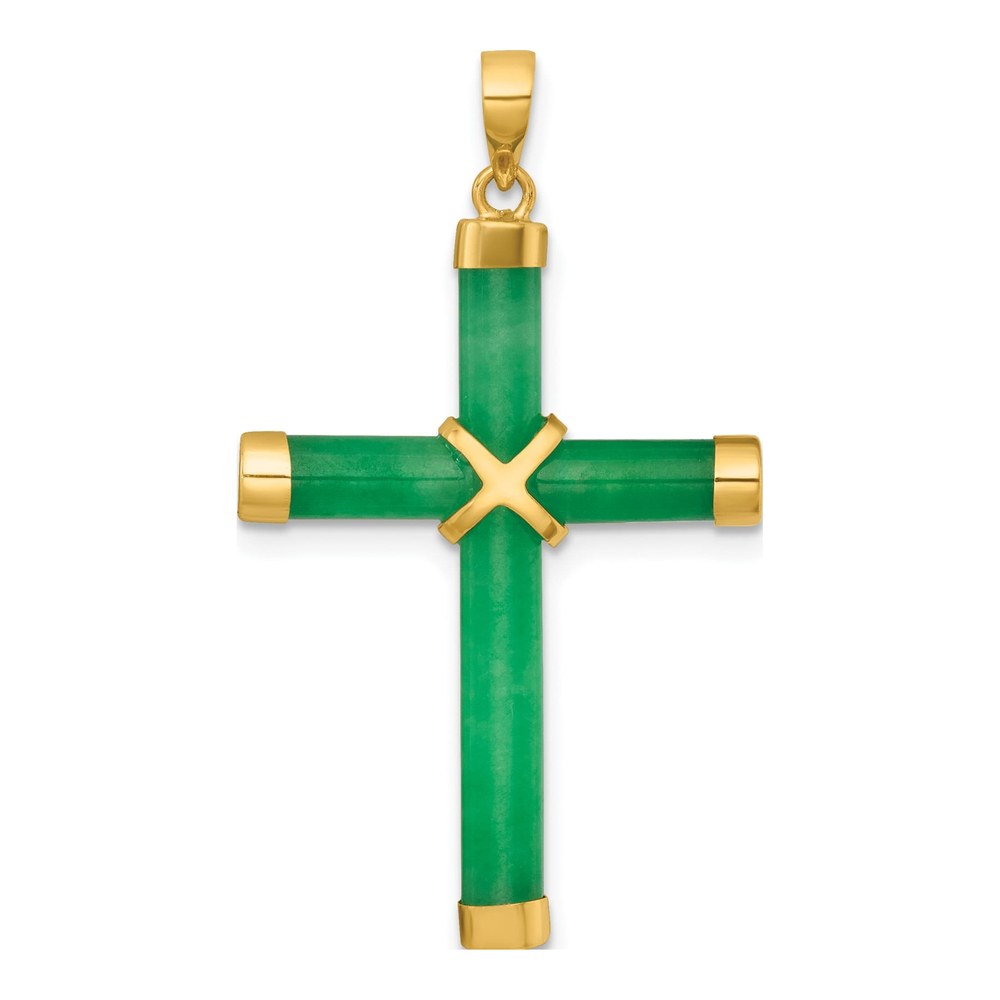14K Yellow Gold Polished Jade -X- Cross Pendant