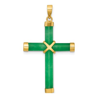 14K Yellow Gold Natural Jade Cross Pendant