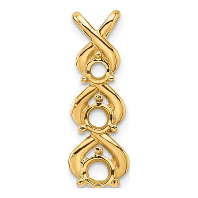 14K Yellow Gold Holds 3-Stone Criss-Cross Slide Pendant Mounting