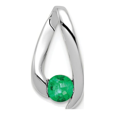 14K White Gold Emerald Round Slide Pendant