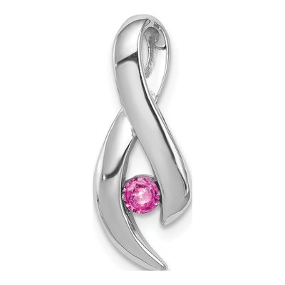 14K White Gold Pink Sapphire Ribbon Slide Pendant