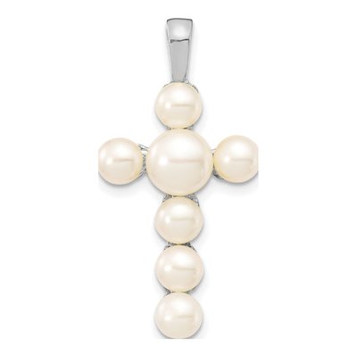 14K White Gold Freshwater Cultured Pearl Cross Pendant