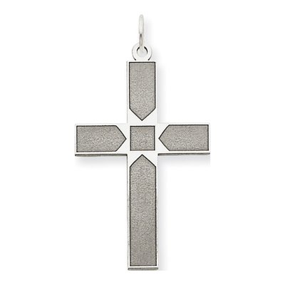 14K White Gold Laser-Designed Cross Pendant