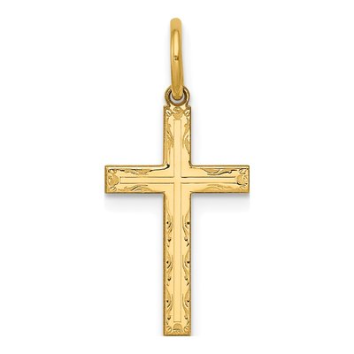 14K Yellow Gold Laser Designed Cross Charm