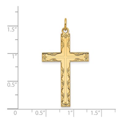 14K Yellow Gold Laser Design Cross Pendant – view 4