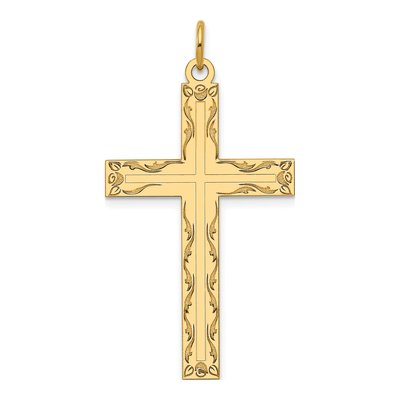 14K Yellow Gold Laser Design Cross Pendant