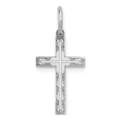 14K White Gold Laser Cross Pendant