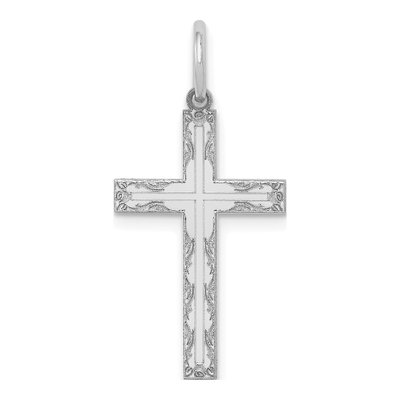 14K White Gold Laser Cross Pendant